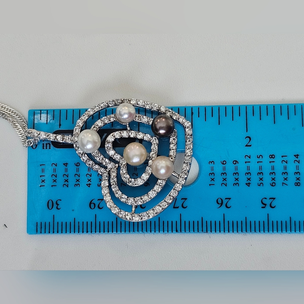 STERLING SILVER  Heart Pendant with REAL Pearls - Picture 6 of 11